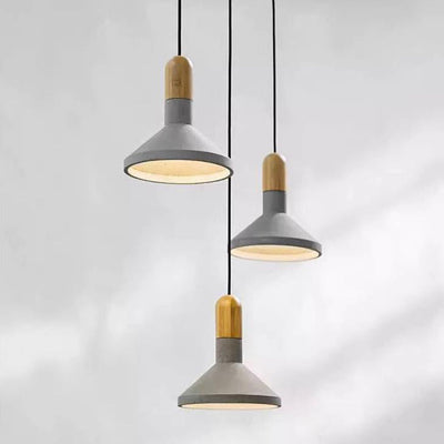 Zeitgenössische industrielle Zementkegel-Holz-Pendelleuchte mit 1 Licht für Esszimmer 