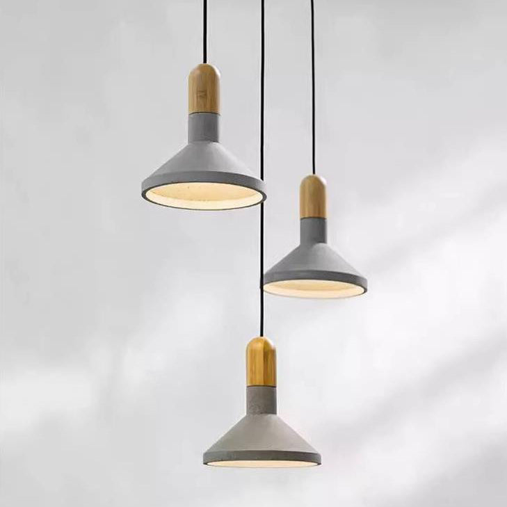 Zeitgenössische industrielle Zementkegel-Holz-Pendelleuchte mit 1 Licht für Esszimmer 