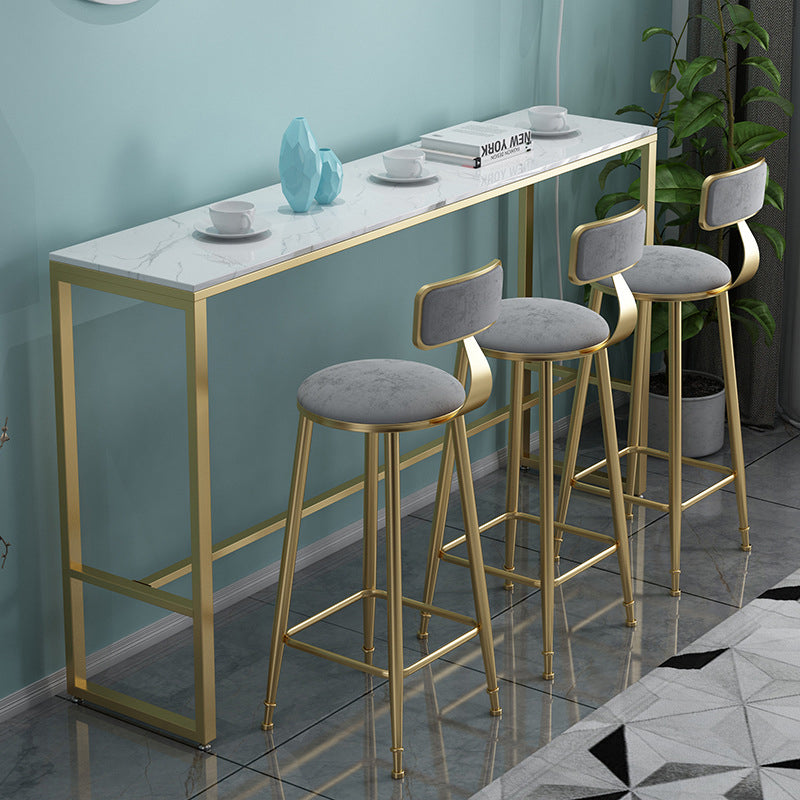 Conjunto de taburetes y mesa contemporáneo escandinavo de hierro, terciopelo, esponja, mármol, redondo y rectangular para cocina 