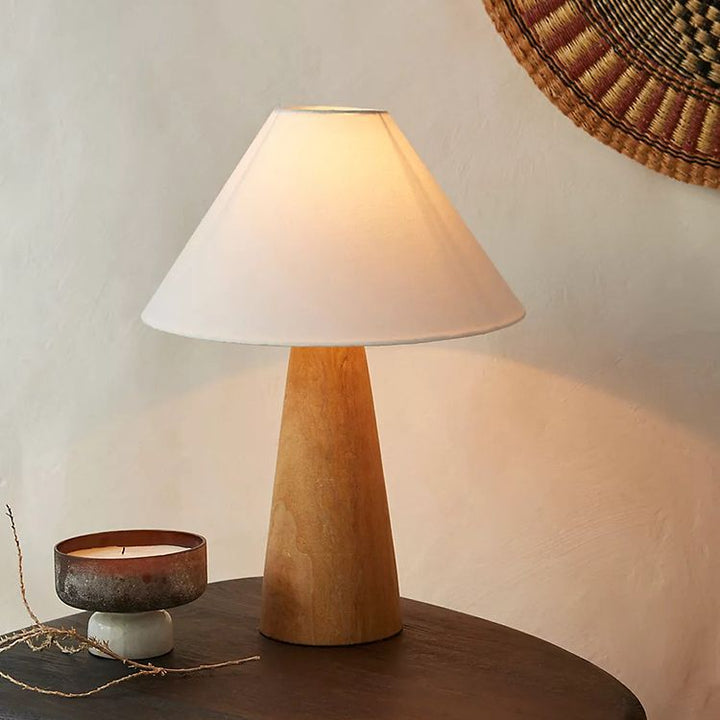 Traditional Japanese Cone Fabric Wood 1-Light Table Lamp For Bedroom