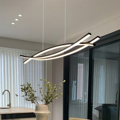 Moderne minimalistische Welle Bogen Aluminium Hardware LED Insel Licht Kronleuchter für Esszimmer 