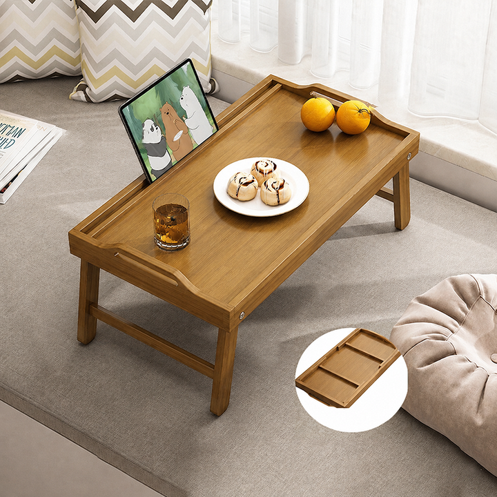 Traditional Japanese Bamboo Foldable Rectangular Side Table 1 Tier For Living Room