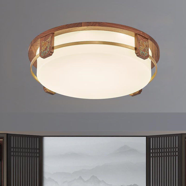 Luz de techo LED empotrada de acrílico, cobre, nogal chino tradicional, redonda, cuadrada, rectangular para sala de estar 