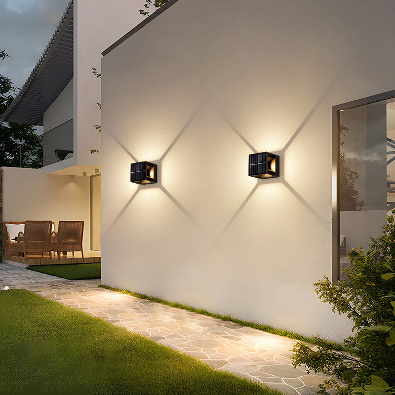 Applique murale LED en aluminium à rayures carrées solaires modernes et minimalistes pour jardin 
