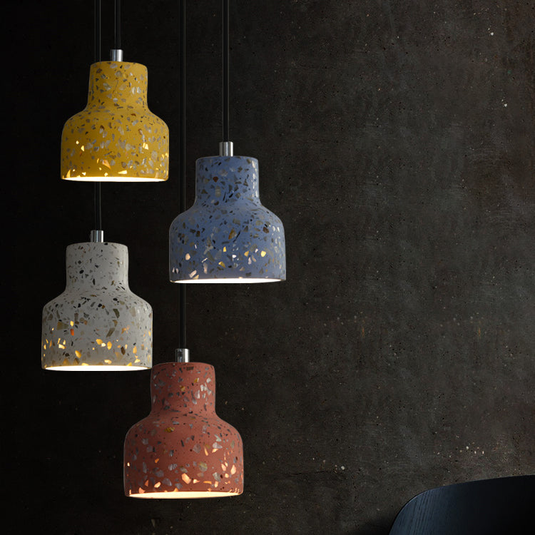 Suspension contemporaine scandinave ronde en terrazzo jade à 1 lumière pour salon 