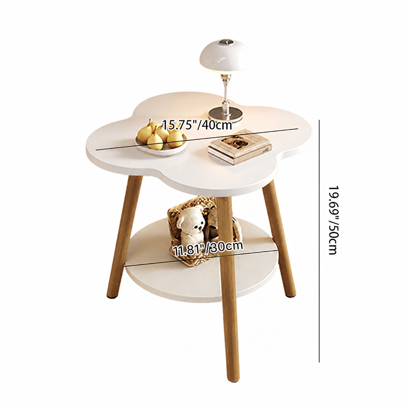 Mesa Auxiliar Redonda de Madera Maciza y Metal con Forma de Flor Contemporánea de 2 Niveles para Sala de Estar 