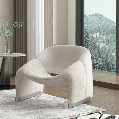 Silla de acento con respaldo y reposabrazos de esponja de lana de cordero de marco curvado contemporáneo escandinavo de acero inoxidable para sala de estar 