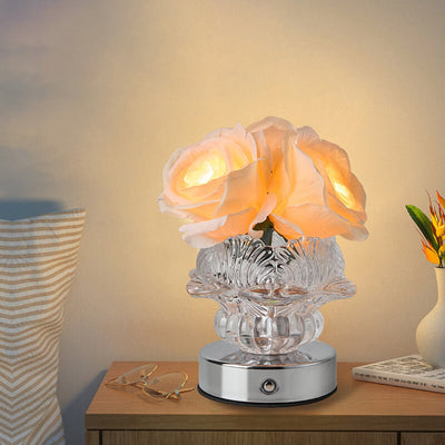 Moderne dekorative Rosenmetall-Glas-LED-Tischlampe 