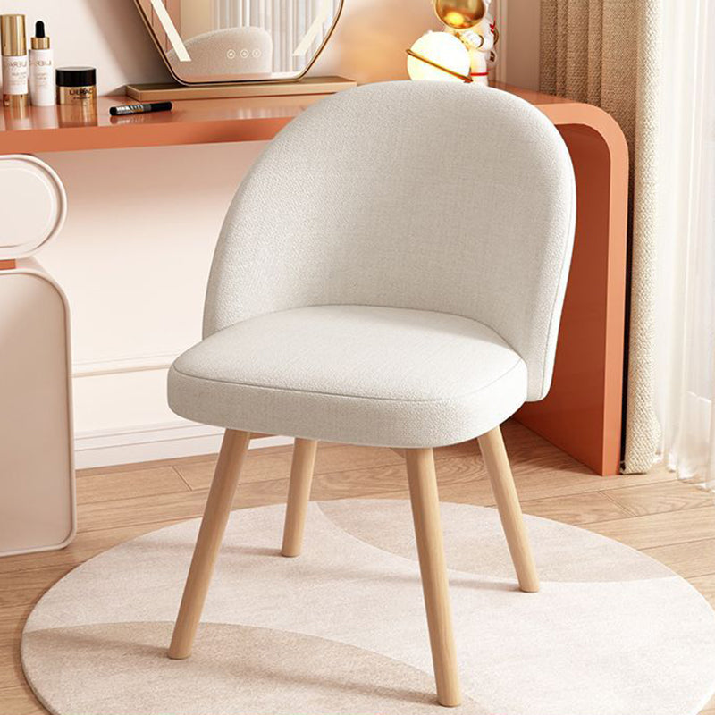 Contemporary Nordic Curved Linen Sherpa Fabric Upholstered Beech Wood Legs Vanity Stool Backrest For Bedroom