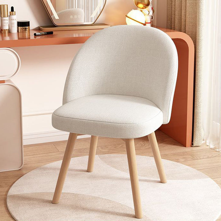 Contemporary Nordic Curved Linen Sherpa Fabric Upholstered Beech Wood Legs Vanity Stool Backrest For Bedroom