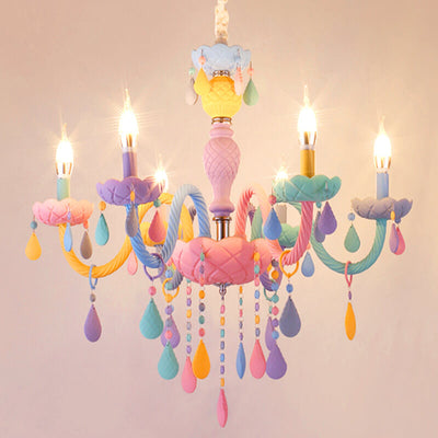 Modern Children's Princess Macaroon Candelabra Crystal Glass 5/6/8/10/12/15 Light Chandelier