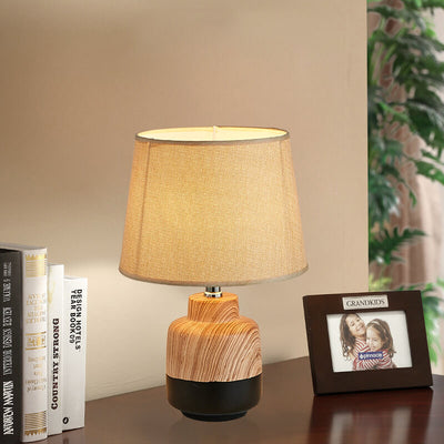 Lámpara de mesa de 1 luz de cerámica con tela de grano de madera minimalista moderna 
