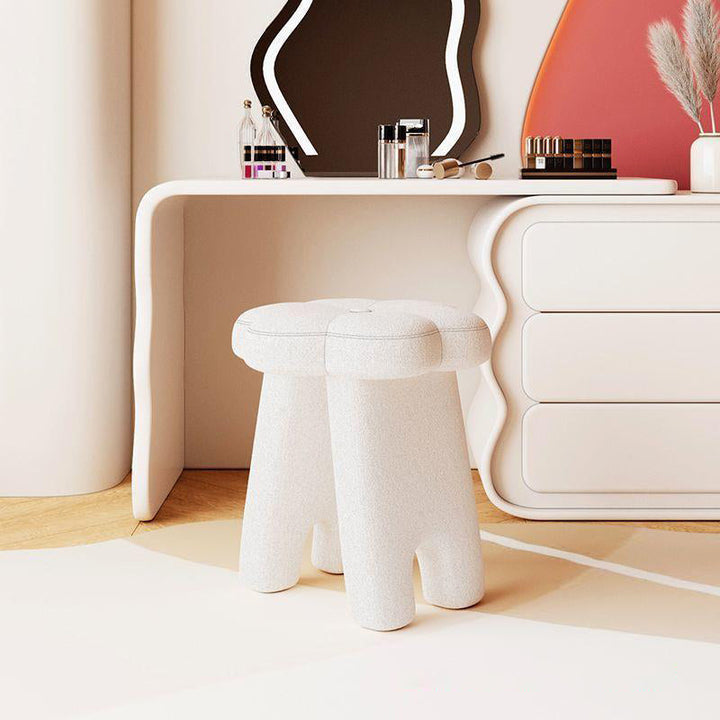 Modern Art Deco Floral Square Sherpa Fabric Wood Vanity Stool Backless Armless For Bedroom
