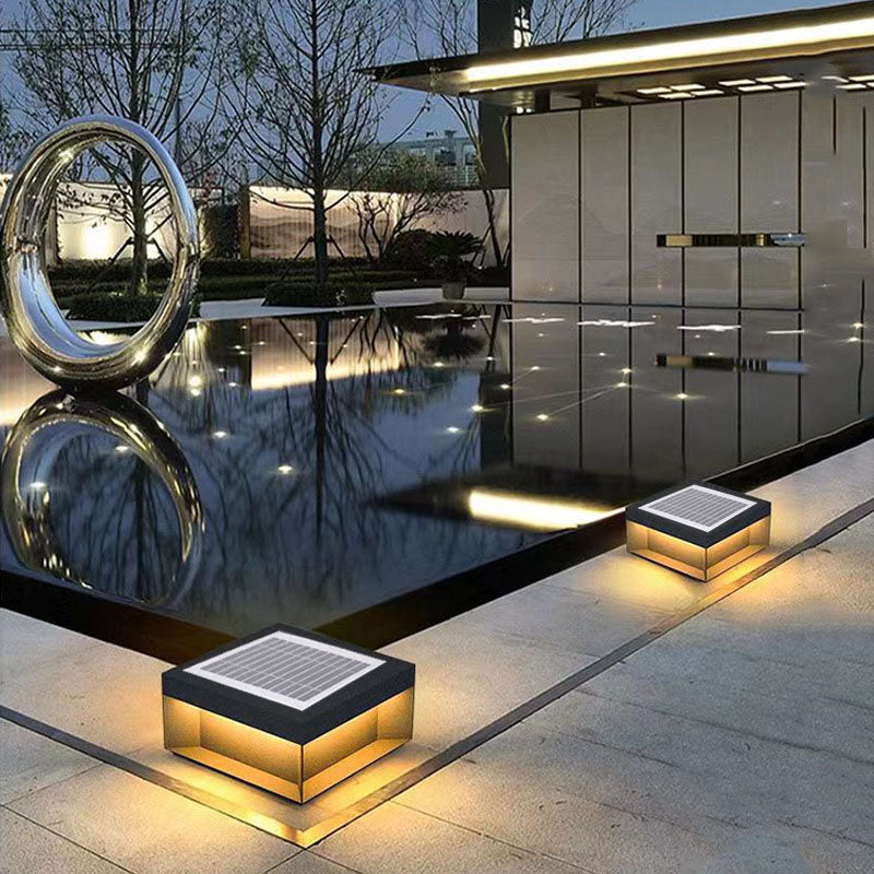 Moderne minimalistische einfache Edelstahl-Glas-Würfelform LED-Außenlandschaftsleuchte für die Terrasse im Freien 