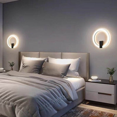 Moderne minimalistische runde Eisen-Aluminium-PVC-LED-Wandleuchte für das Schlafzimmer 