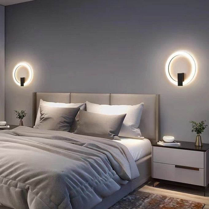 Moderne minimalistische runde Eisen-Aluminium-PVC-LED-Wandleuchte für das Schlafzimmer 