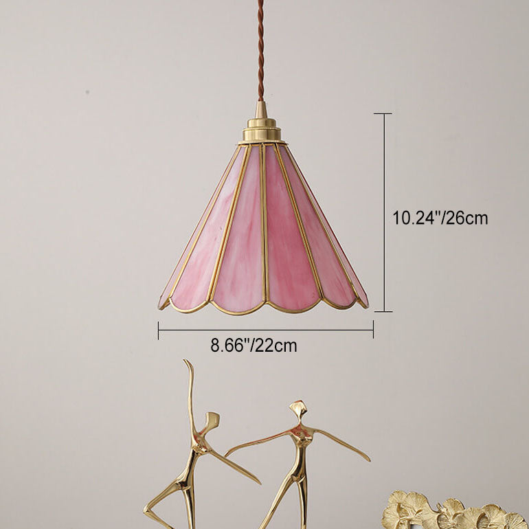 Modern Eclectic Brass Flower Glass Shade 1-Light Pendant Light For Dining Room