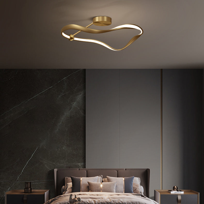 Moderne minimalistische Welle Runde Vollkupfer Acryl LED Semi-Flush Mount Deckenleuchte für Schlafzimmer 