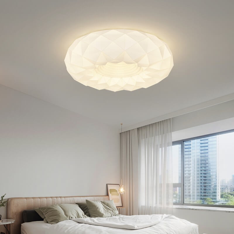 Contemporary Nordic Iron Acrylic White Round Geometric Texture LED Flush Mount Ceiling Light For Living Room &amp; Bedroom