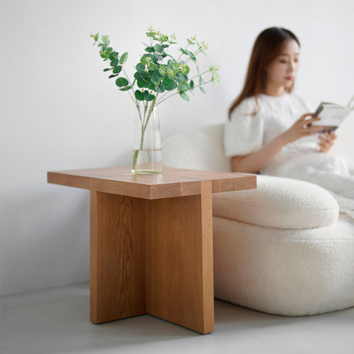 Table d'appoint carrée japonaise traditionnelle en chêne blanc à 3 pieds pour salon 