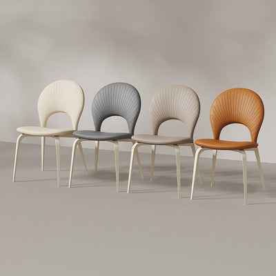 Contemporáneo Nórdico Redondo Tapizado en Cuero Sintético Patas de Acero al Carbono Silla de Comedor Respaldo Sin Brazos Para Comedor 