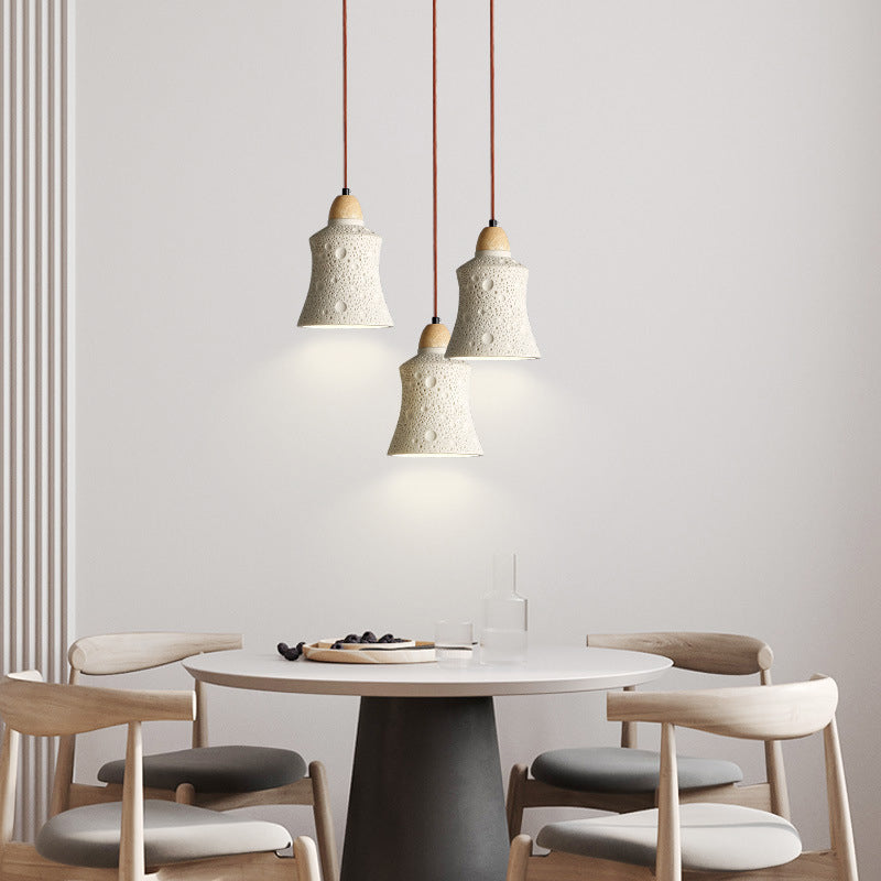 Zeitgenössische industrielle Kuppel konische Massivholz Zement 1-Licht Pendelleuchte für Wohnzimmer 