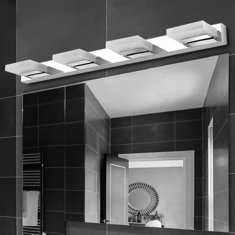 Lámpara de pared frontal de espejo de tocador de baño LED cuadrada de acero inoxidable acrílico simple nórdico 