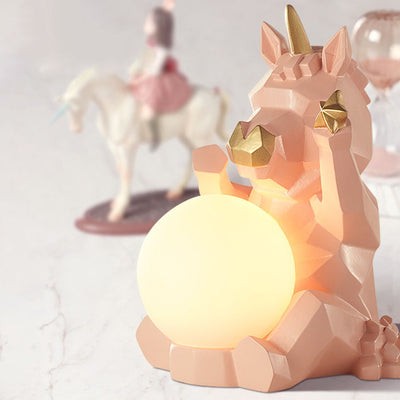 Contemporary Creative Resin Unicorn Glass Shade 1-Light Kids Table Lamp For Bedroom