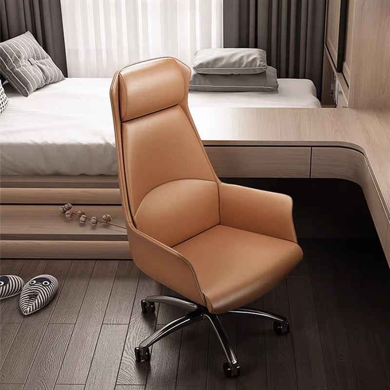 Chaise de bureau rectangulaire minimaliste moderne à dossier haut en PU et acier au carbone pour la maison 