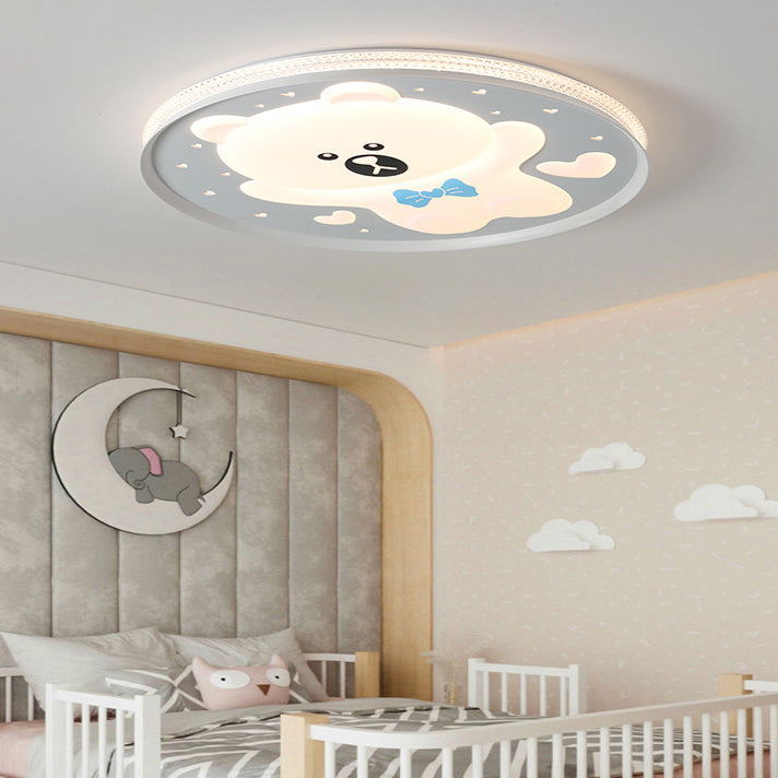 Plafonnier LED Rond Ours en Fer Acrylique pour Chambre d&