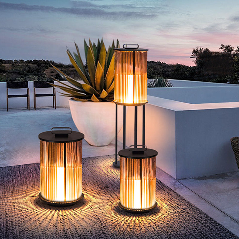 Modern Simplicity Cylinder Glass Steel 1-Light Landscape Light For Outdoor Patio