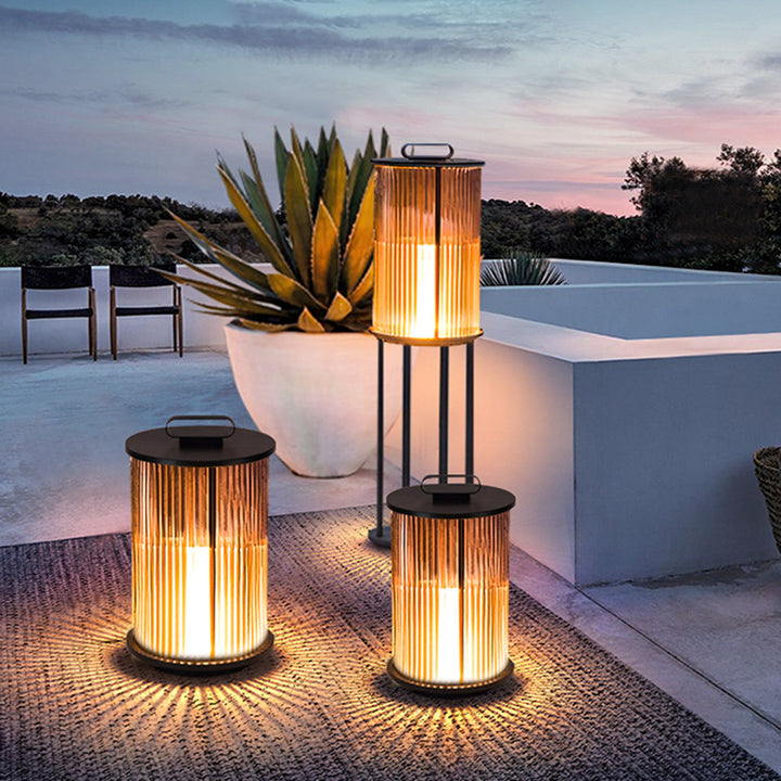 Modern Simplicity Cylinder Glass Steel 1-Light Landscape Light For Outdoor Patio