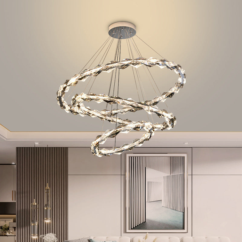 Moderner minimalistischer runder LED-Kronleuchter aus Kristalleisen für Wohnzimmer 