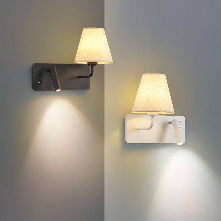 Applique murale LED moderne minimaliste carrée cylindre en fer aluminium tissu 1 lumière pour chambre 