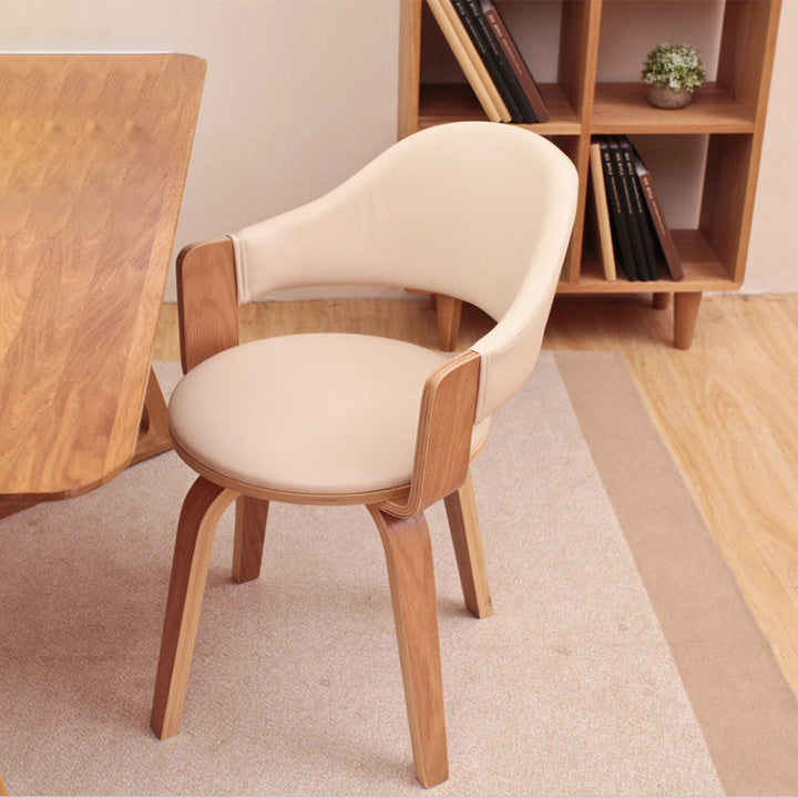 Contemporary Nordic Round PU Leather Upholstered Wood Frame Ergonomic Swivel Chair Backrest Armrest For Home Office