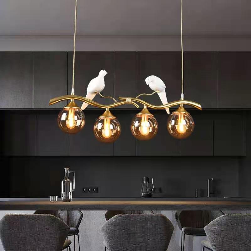 Contemporary Creative Resin Bird Glass Ball Shade 4-Light Island Light Chandelier For Living Room