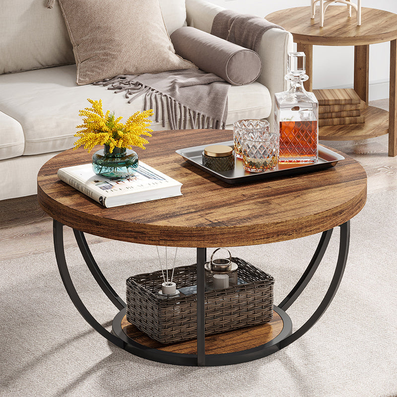Mesa de café moderna de lujo redonda de tablero de densidad de acero con 1 estante para sala de estar 