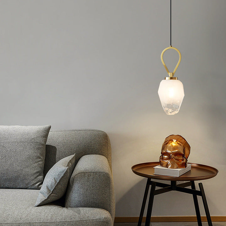 Lámpara colgante moderna minimalista de vidrio irregular cobre de 1 luz para sala de estar 