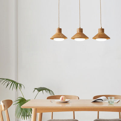 Bol japonais traditionnel en bois de caoutchouc conique 1/2/3 lumière suspension lustres pour salle à manger 
