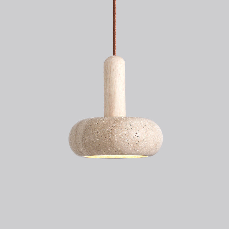 Traditional Vintage Round Mantle Cylinder Marble LED Pendant Light For Living Room