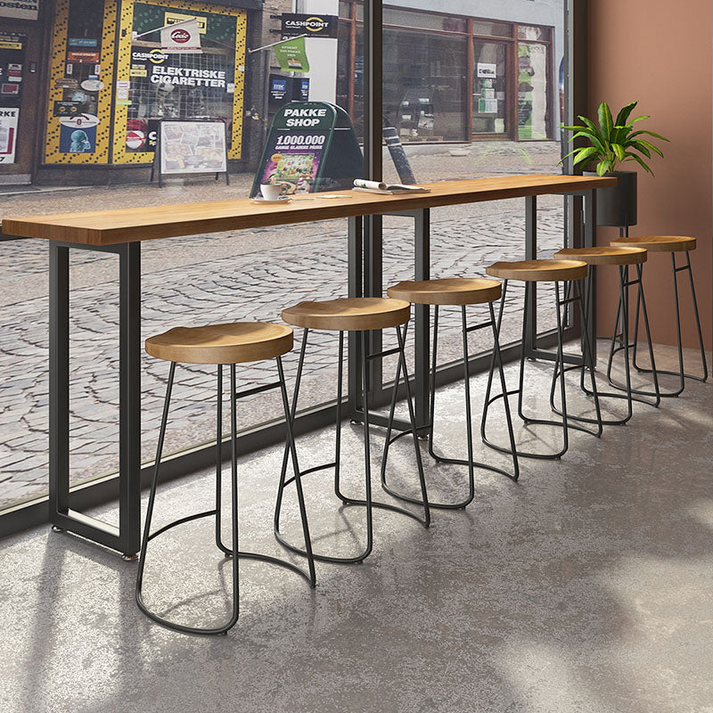 Contemporary Nordic Pine Wood Iron Round Bar Stool Backless Footrest For Dining Room