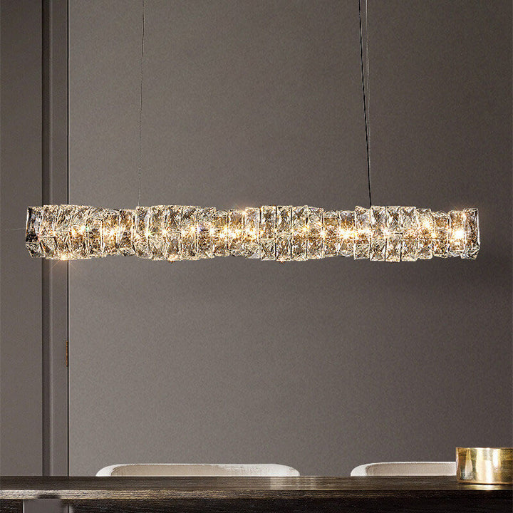 Modern Simplicity Stainless Steel Crystal Strip LED Island Light Pendant Light For Dining Room