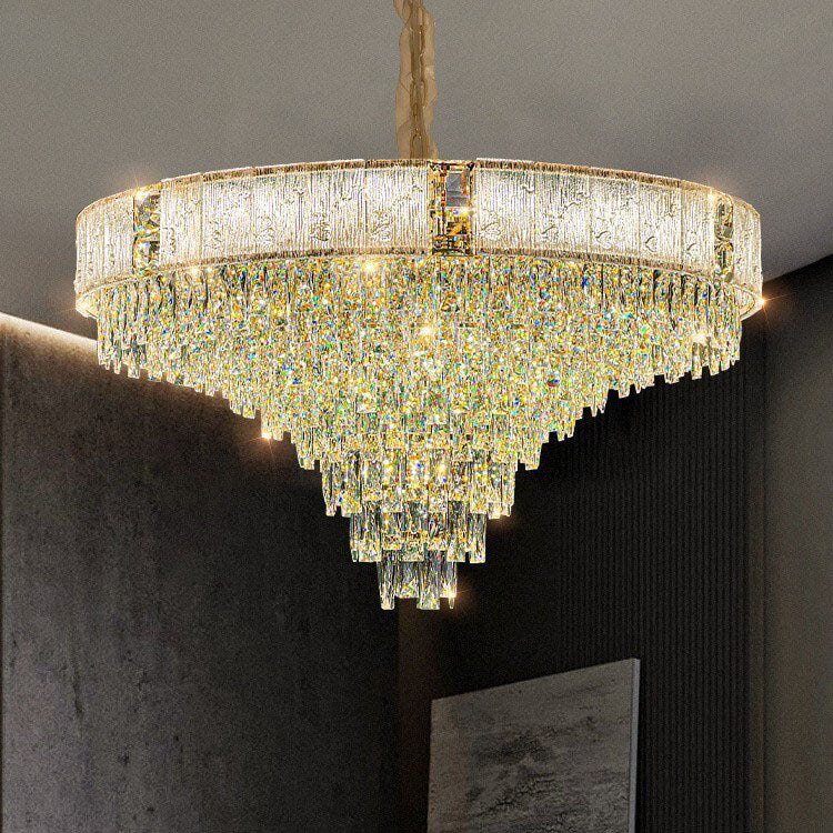 French Luxury Oval Crystal String Hardware 10/11/21-Light Chandelier