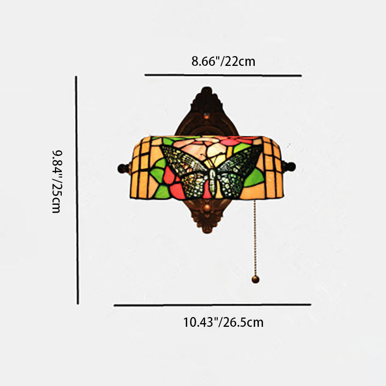 Traditionelle Tiffany Schmetterling Halbzylinder Zink Buntglas 1-Licht Wandleuchte Lampe für Wohnzimmer 