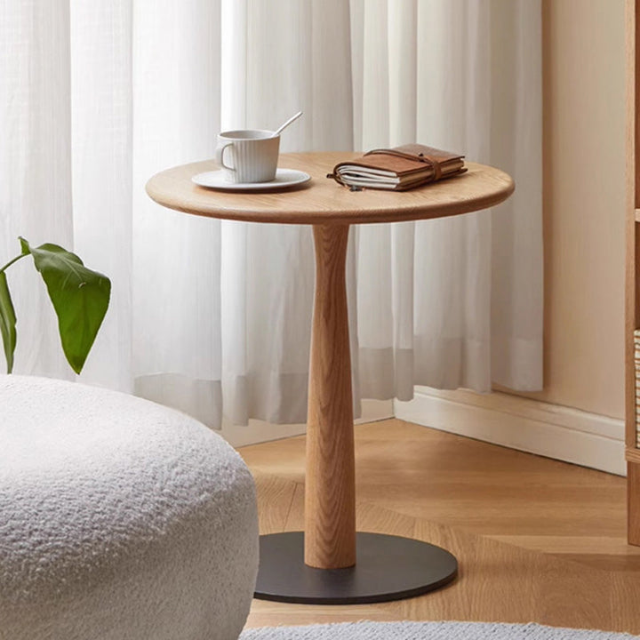 Traditional Rustic Round Oak Wood Iron Side Table For Living Room