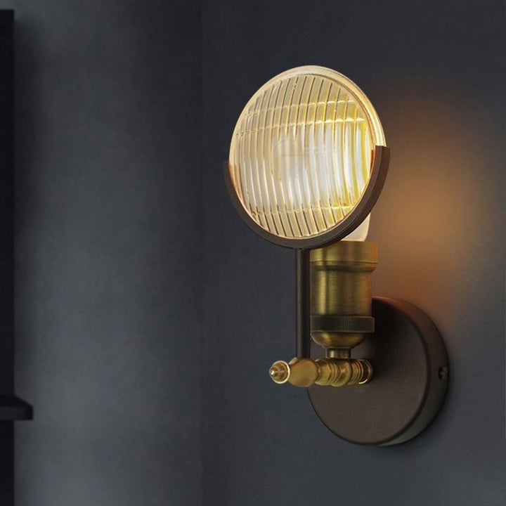 Zeitgenössische Vintage Runde Stück Eisen Glas 1-Licht Wand Leuchte Lampe für Schlafzimmer 