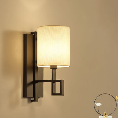 Chinese Retro Zen Cylindrical Fabric Lampshade 1-Light Wall Sconce Lamp