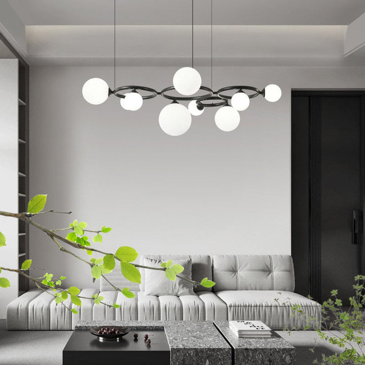 Lustre moléculaire moderne du milieu du siècle en cuivre avec cadre rond en verre Magic Bean 5/7/9 lumières pour salon 