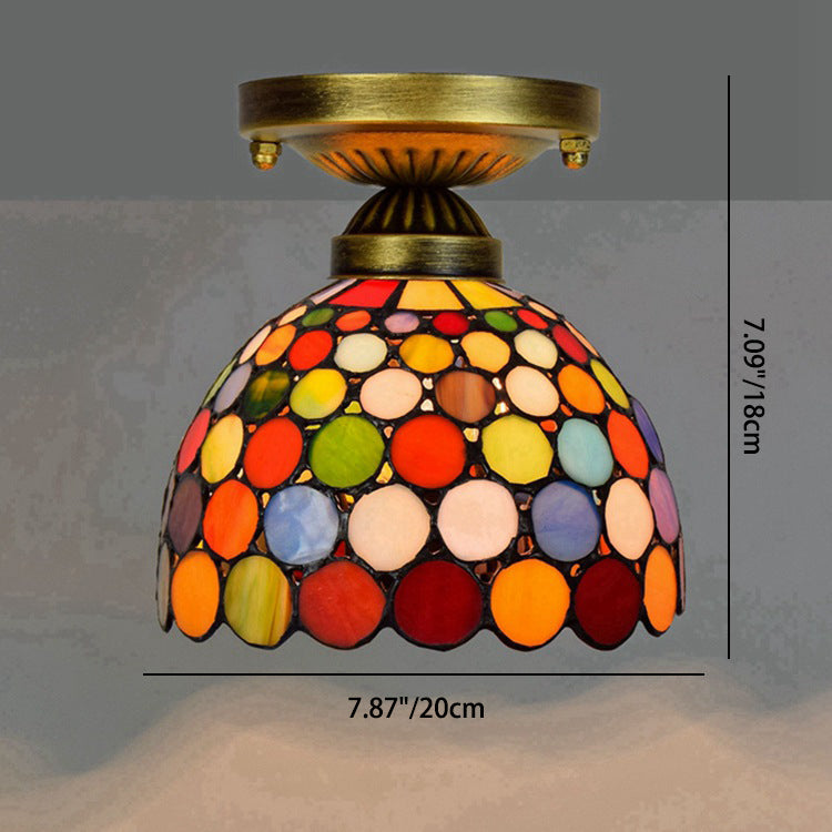Traditionelle Tiffany-Deckenleuchte, rund, gepunktet, konisch, Eisen, Buntglas, 1-flammig, halbbündige Montage, für Wohnzimmer 