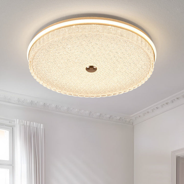 Plafonnier LED en cristal de sable en aluminium métal rond moderne de luxe pour chambre 